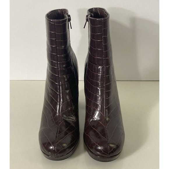 Rachel Zoe Size 7.5 M Mahogany Brown Croc Embossed MAYA Ankle Boot Platform Heel - Picture 2 of 16